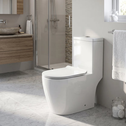 VIZION Washdown Spinning Flush WC Complete Set with UF Seat Cover (P-180mm) - White in a room setting