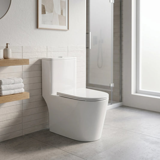 VORTERA Washdown Spinning Flush WC Complete Set c/w UF Seat Cover (S-250mm) - White in a room setting