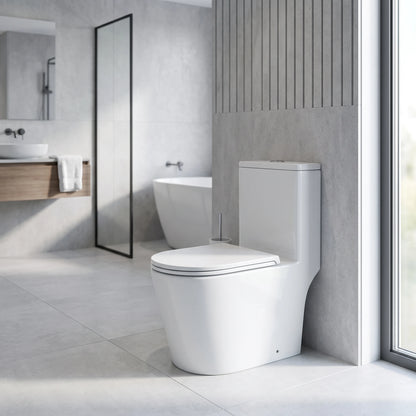 GAVELLE Washdown Spinning Flush WC Complete Set c/w UF Seat Cover (S-250mm) - White in a room setting
