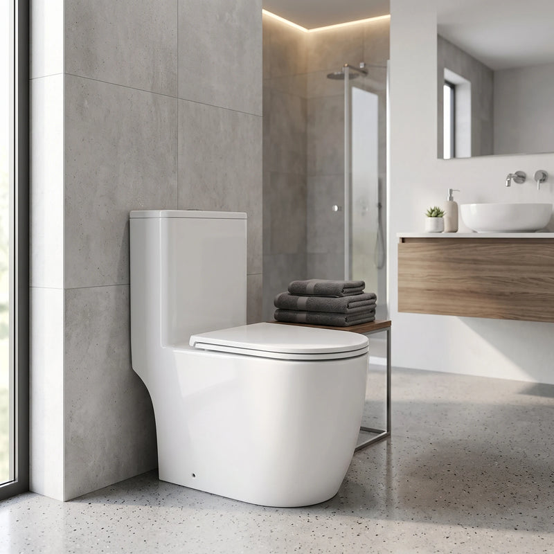 GOVA Washdown Spinning Flush WC Complete Set c/w UF Seat Cover (S-250mm) - White in a room setting