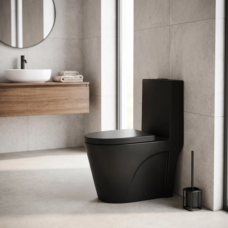 Siphonic Flush WC Complete Set  (S-300mm) - Matt Black in a room setting