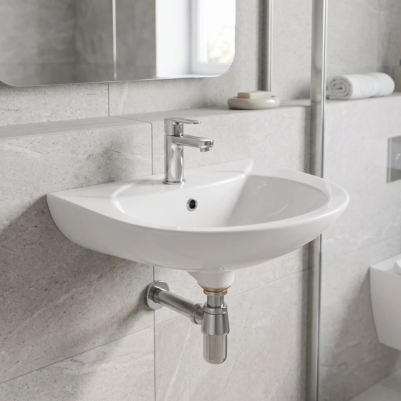 LINUX Wall Hung Wash Basin c/w Fixing Bolt - White in a room setting