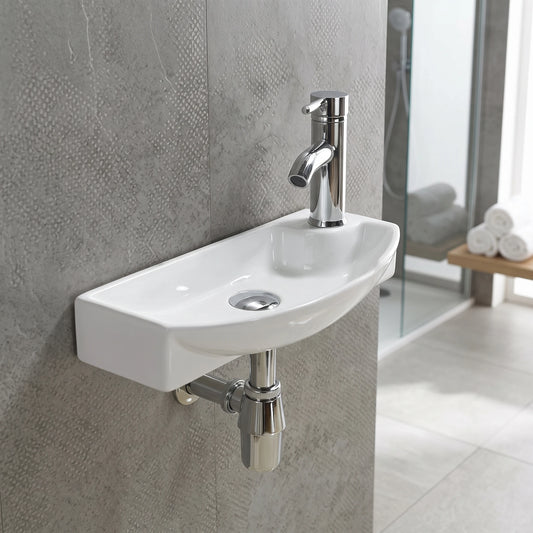 TREVI Wall Hung Wash Basin c/w Fixing Bolts - White in a room setting