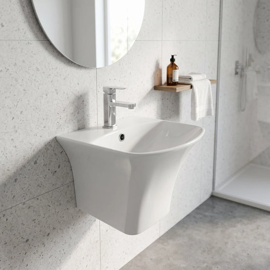Wall Hung Wash Basin c/w Fixing Bolts - White in a room setting