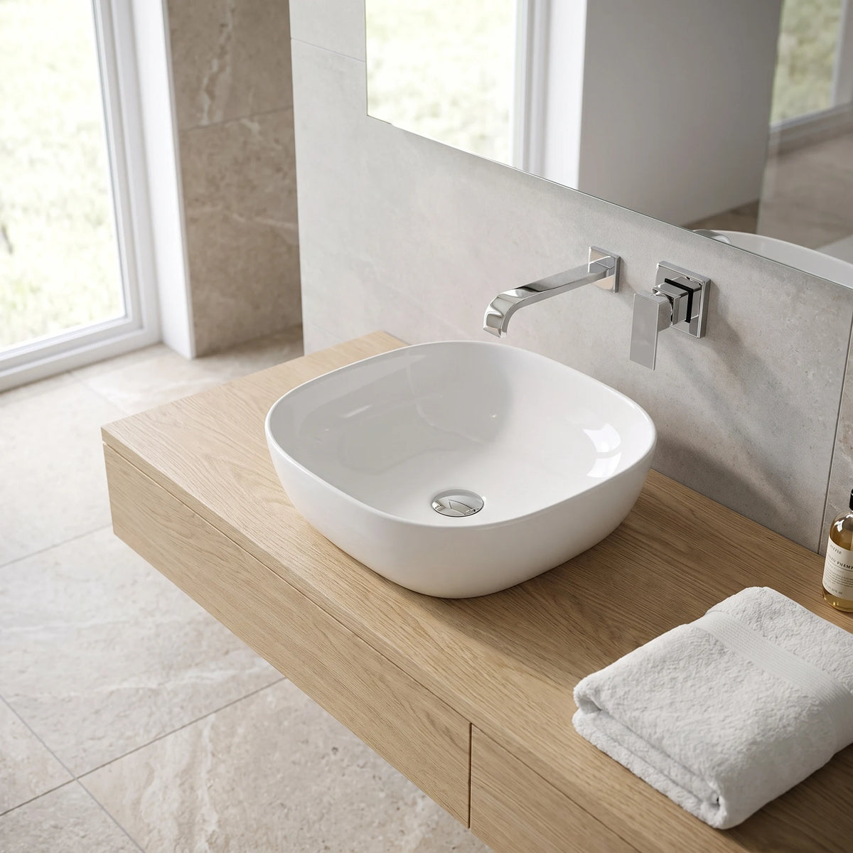Square Above Counter Wash Basin - White in a room setting