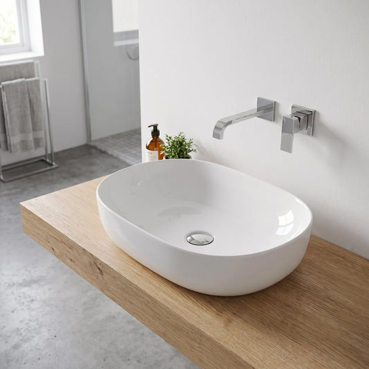 Oval Above Counter Wash Basin - White in a room setting