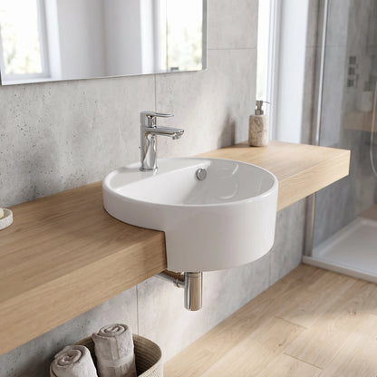 Round Semi-Recessed Wash Basin - White in a room setting