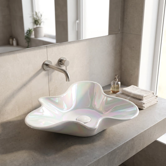 Pearl Above Counter Wash Basin c/w Waste - Pearl Glaze in a room setting