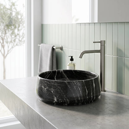 Round Above Counter Wash Basin - Matt Marble in a room setting
