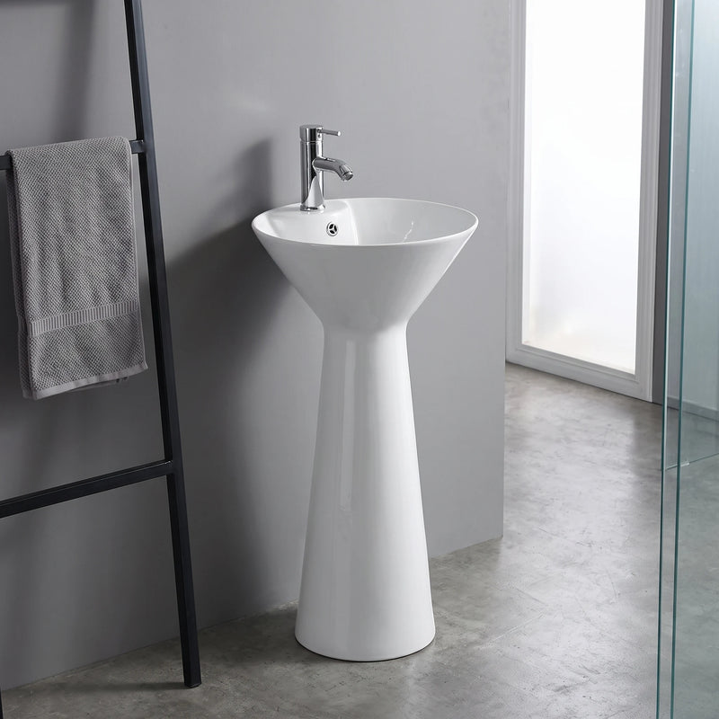 Round Free Standing Wash Basin - White in a room setting