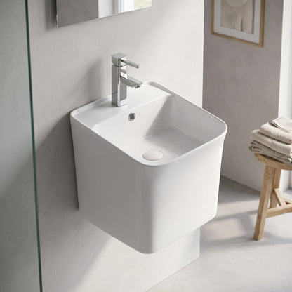Wall Hung Wash Basin c/w Fixing Bolts - White in a room setting