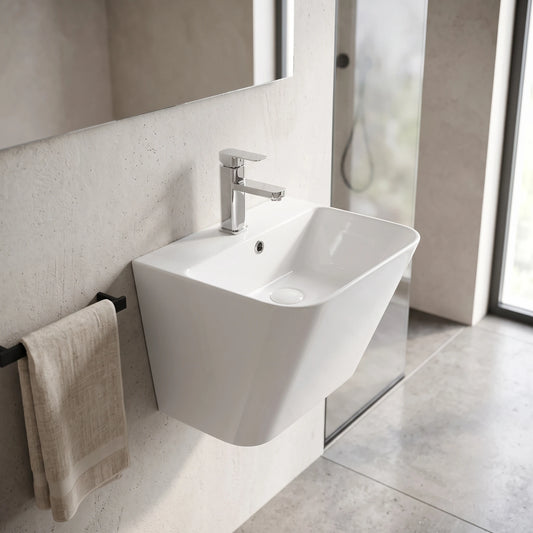 Wall Hung Wash Basin c/w Fixing Bolts - White in a room setting