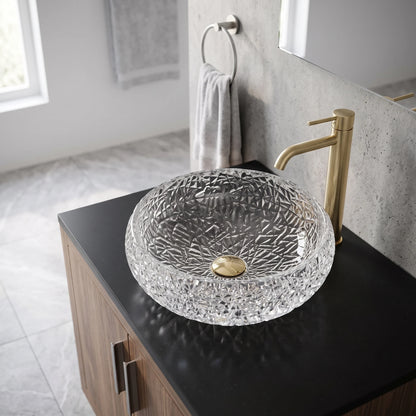Round Glass Vessel Sink c/w O Ring - Transparent in a room setting