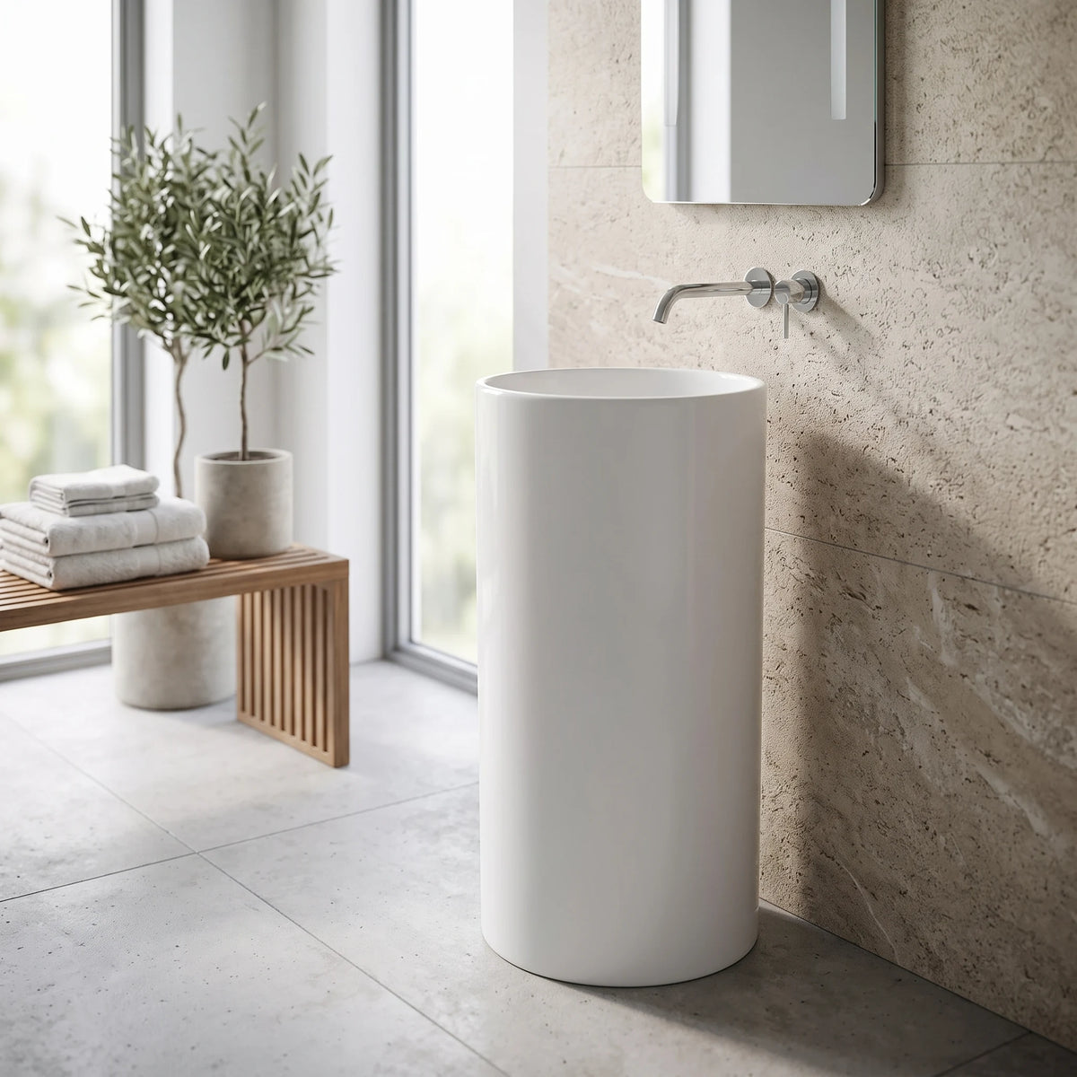 Round Free Standing Wash Basin in a room setting