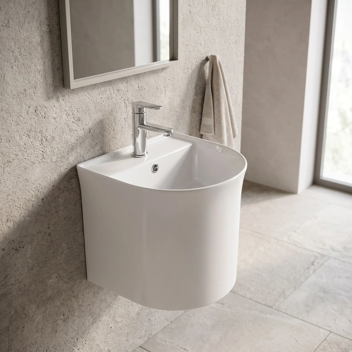 Wall Hung Wash Basin c/w Fixing Bolts - White in a room setting
