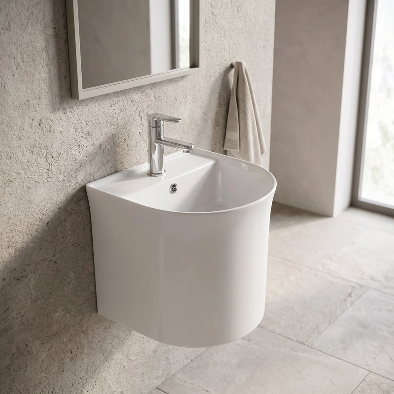 Wall Hung Wash Basin c/w Fixing Bolts - White in a room setting