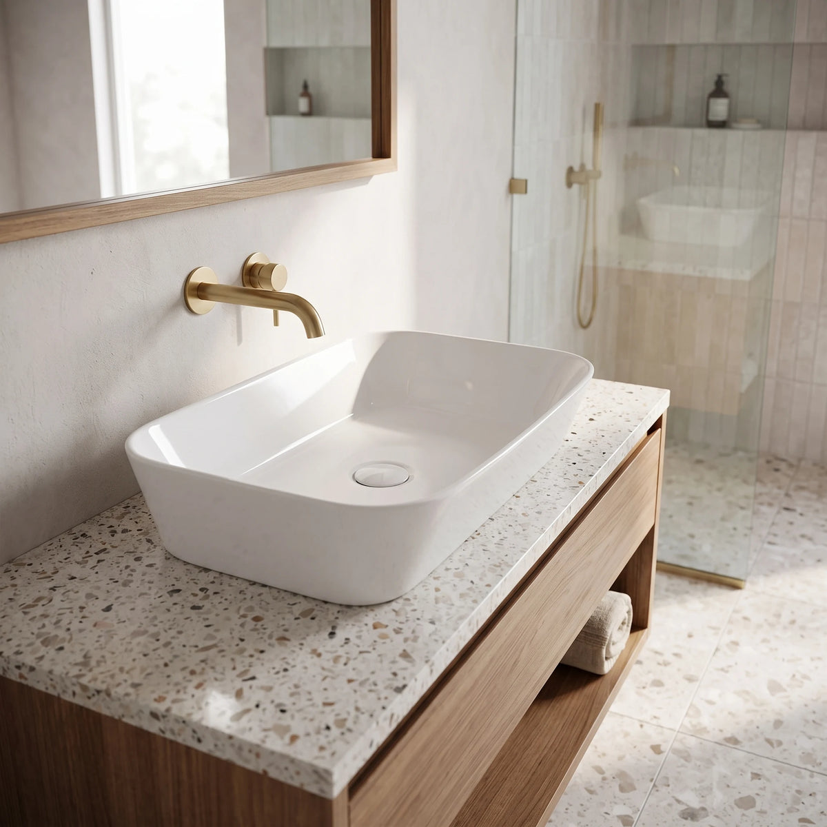 Rectangular Above Counter Wash Basin - Matt White in a room setting