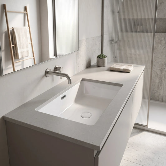 Rectangular Under Counter Wash Basin - White in a room setting