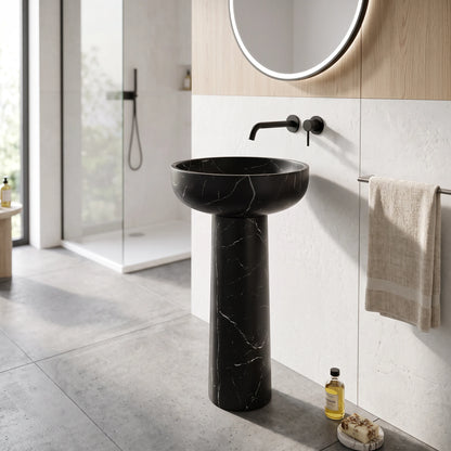 Round Free Standing Wash Basin - Matt Black Marble in a room setting