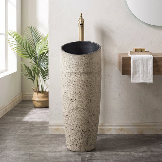 Free Standing Wash Basin - Cream Black in a room setting