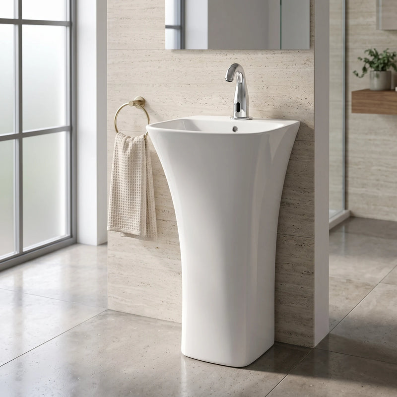 Square Free Standing Wash Basin - White in a room setting