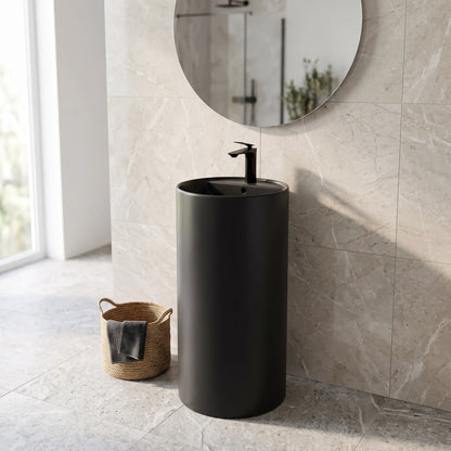 Round Free Standing Wash Basin - Matt Black in a room setting