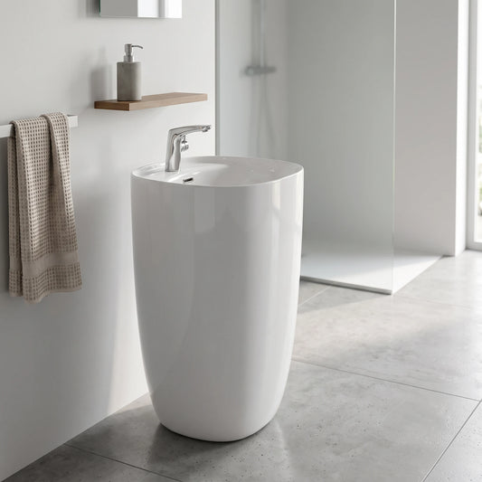 Soft Square Free Standing Wash Basin - White in a room setting