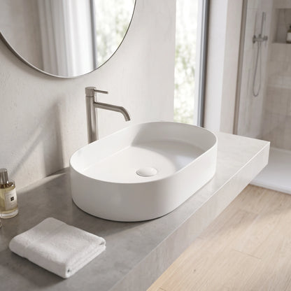 Oval Above Counter Wash Basin - White in a room setting