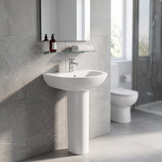 Children Wall Hung Wash Basin c/w Pedestal - White in a room setting