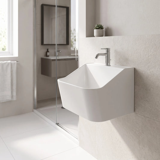 Handicap Wall Hung Basin - White in a room setting