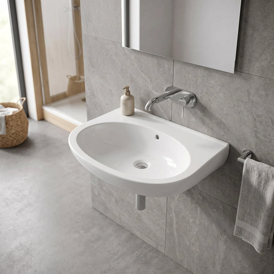 Handicap Wall Hung Basin without Tap Hole & Overflow - White in a room setting