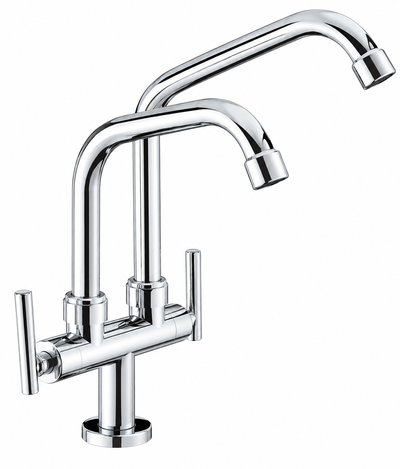 Double Spout Pillar Sink Tap - Chrome