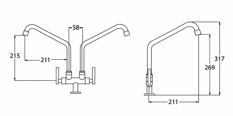 Double Spout Pillar Sink Tap - Chrome