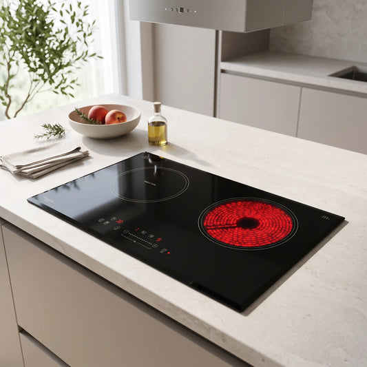 Hybrid Cooker with Induction & Ceramic Zones in a room setting