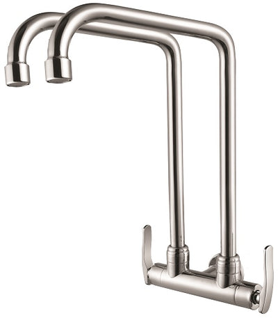 Double Spout Wall Sink Tap - Chrome