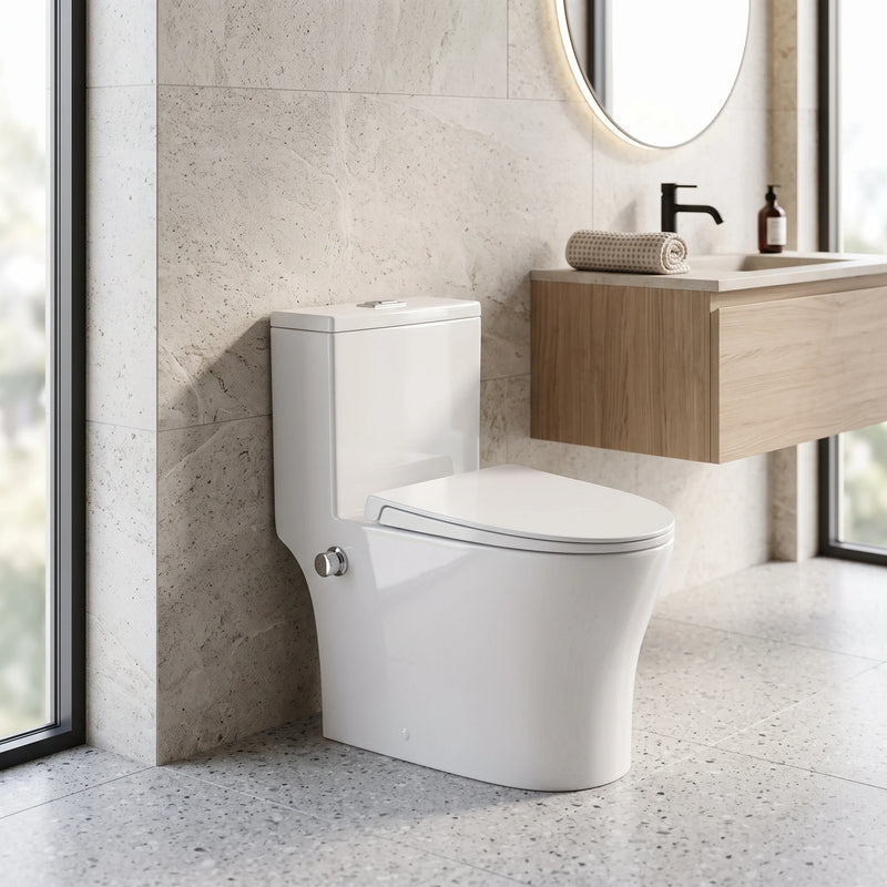 WALDEN Washdown Rimless WC Complete Set c/w Build in Bidet (S-200mm)- white in a room setting