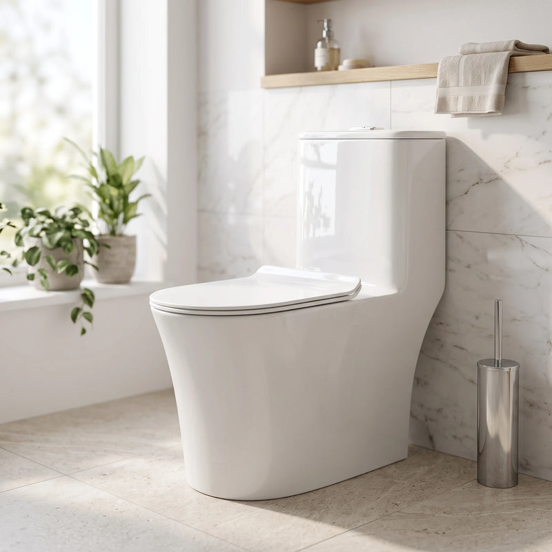 TERA Washdown Rimless WC Complete Set with PP Seat Cover (S-250mm) - White in a room setting