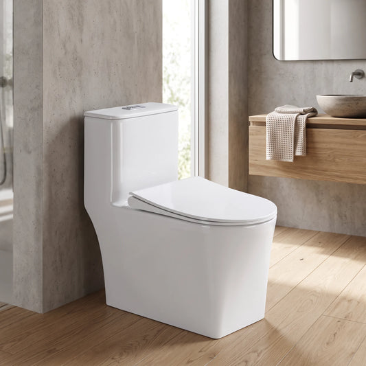 QARA Siphonic Spinning Flush WC Complete Set c/w UF Seat Cover (S-300mm) - White in a room setting
