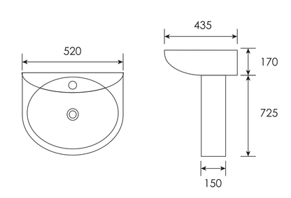 LINUX Wall Hung Wash Basin c/w Fixing Bolt - White