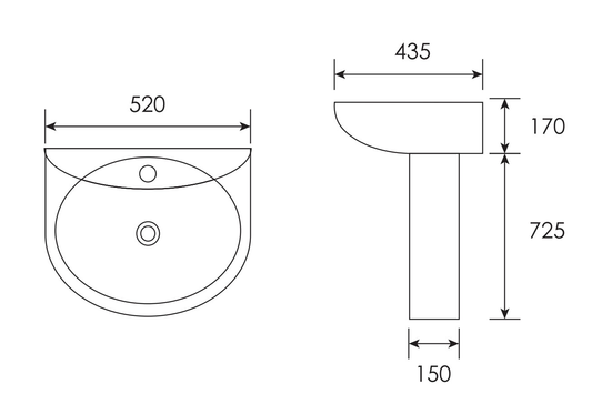 LINUX Wall Hung Wash Basin c/w Fixing Bolt - White