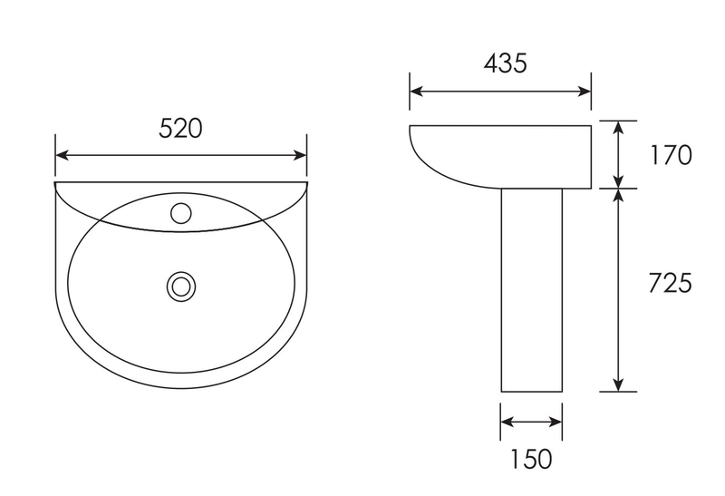 LINUX Wall Hung Wash Basin c/w Fixing Bolt - White