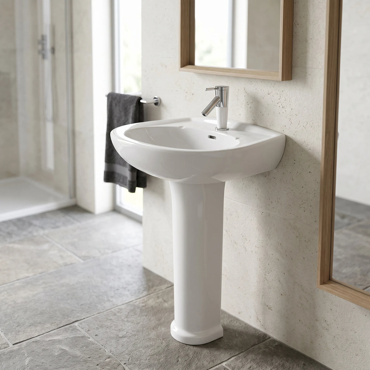 VINTY Wall Hung Wash Basin c/w Fixing Bolts - White in a room setting