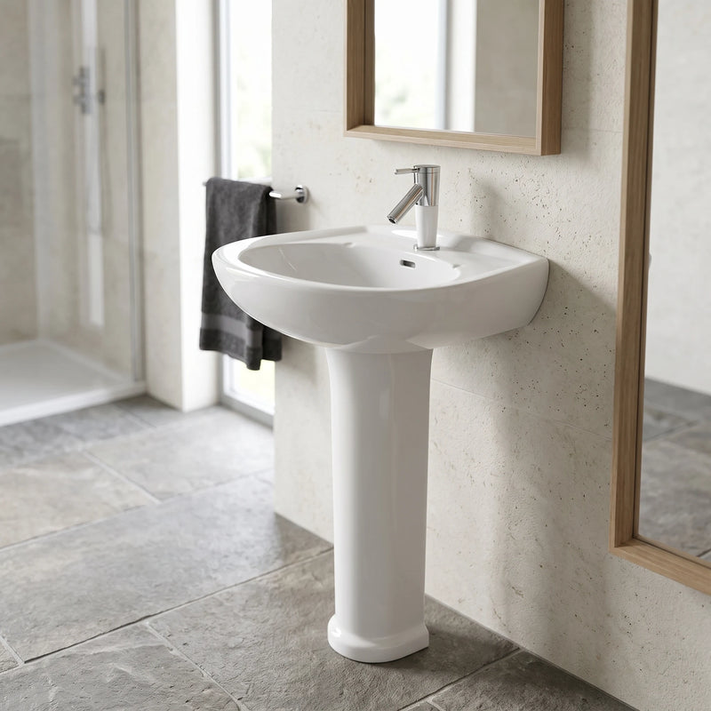 VINTY Wall Hung Wash Basin c/w Fixing Bolts - White in a room setting