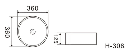 Round Above Counter Wash Basin with Gold Rim Edge - White
