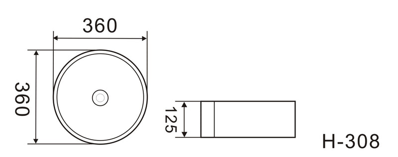 Round Above Counter Wash Basin with Gold Rim Edge - White