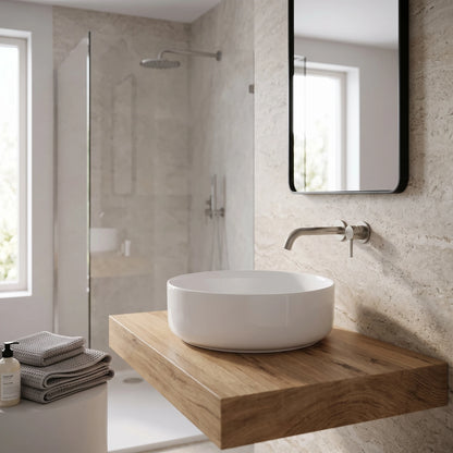 Round Above Counter Wash Basin - White in a room setting