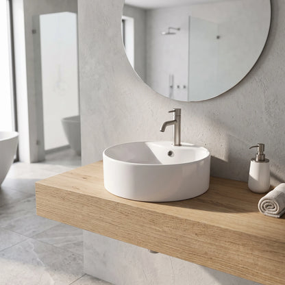 Round Above Counter Wash Basin - White in a room setting