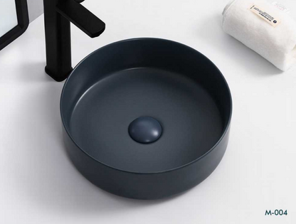 Round Above Counter Wash Basin with Waste - Matt Black