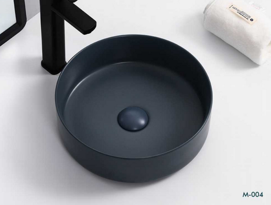 Round Above Counter Wash Basin with Waste - Matt Black