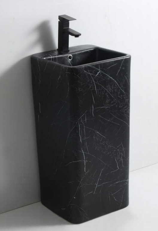 Square Free Standing Wash Basin c/w Waste - Marble Black